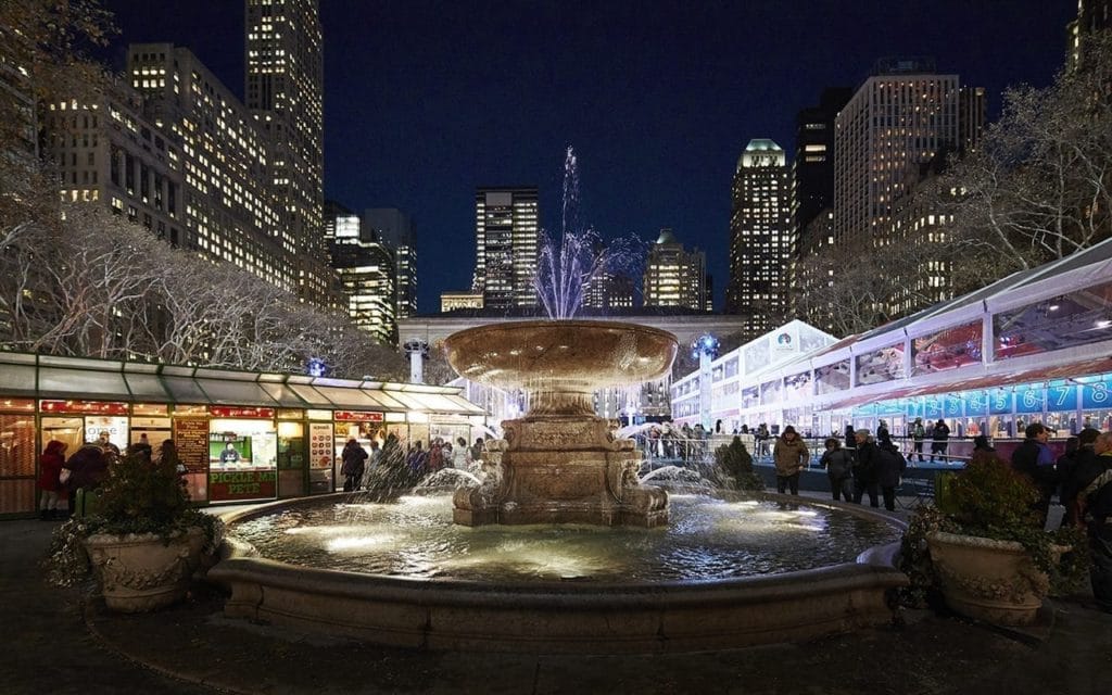 Image of a fountain in the Bryant Park Winter Village